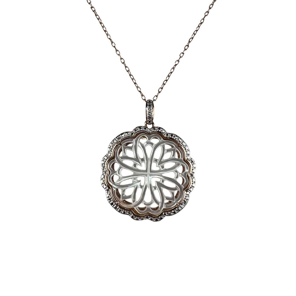 PAJ BB Rose Gold Tone Necklace 18" Chain Mother of Pearl Pendant